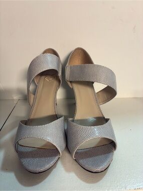 Madeline Jackie Women’s Size 13W Gray Faux Snakeskin Open-Toe Heels